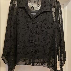 Dressbarn Sheer Black Floral Blouse